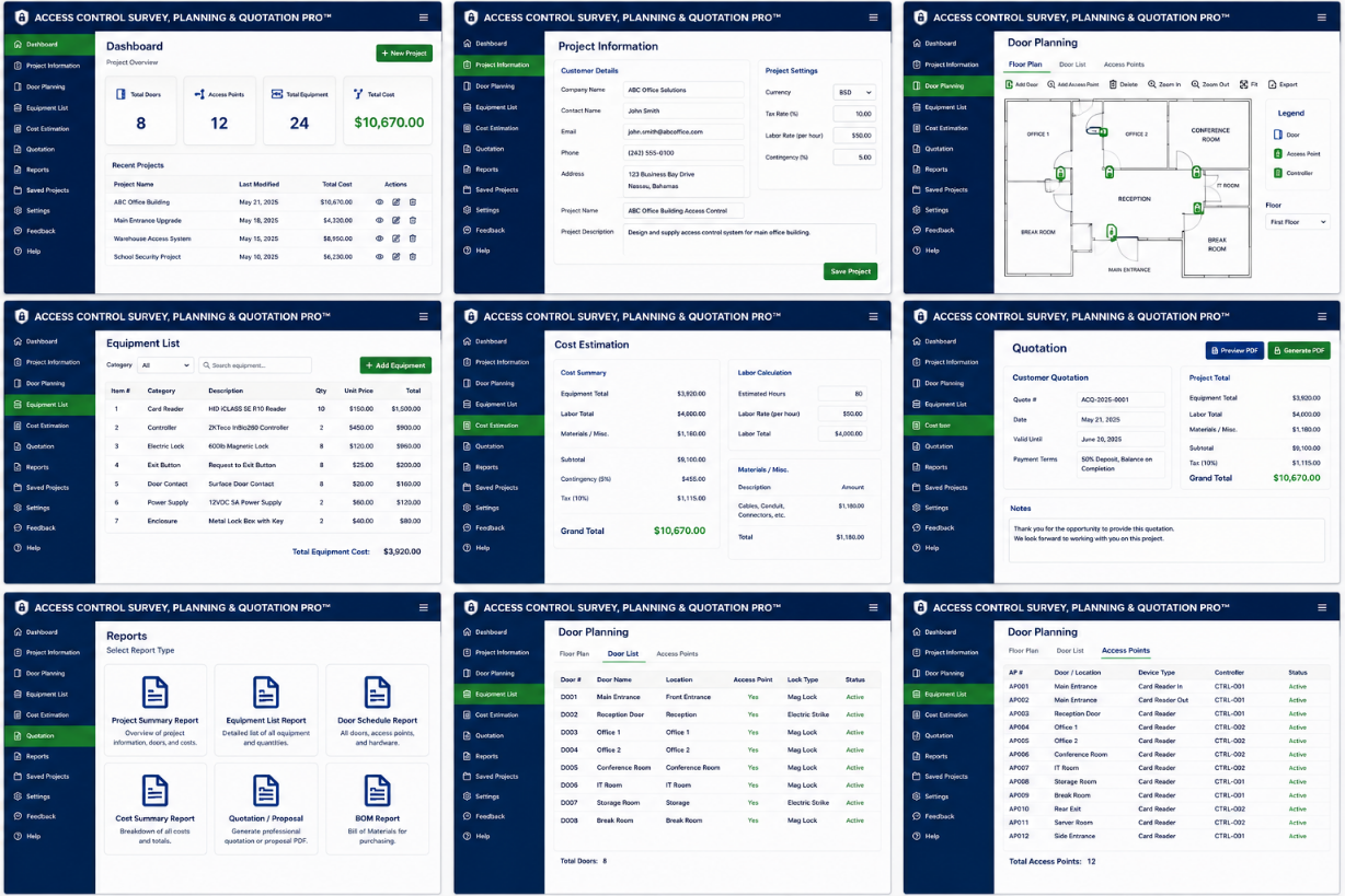 Access Control Survey, Planning & Quotation Pro software preview