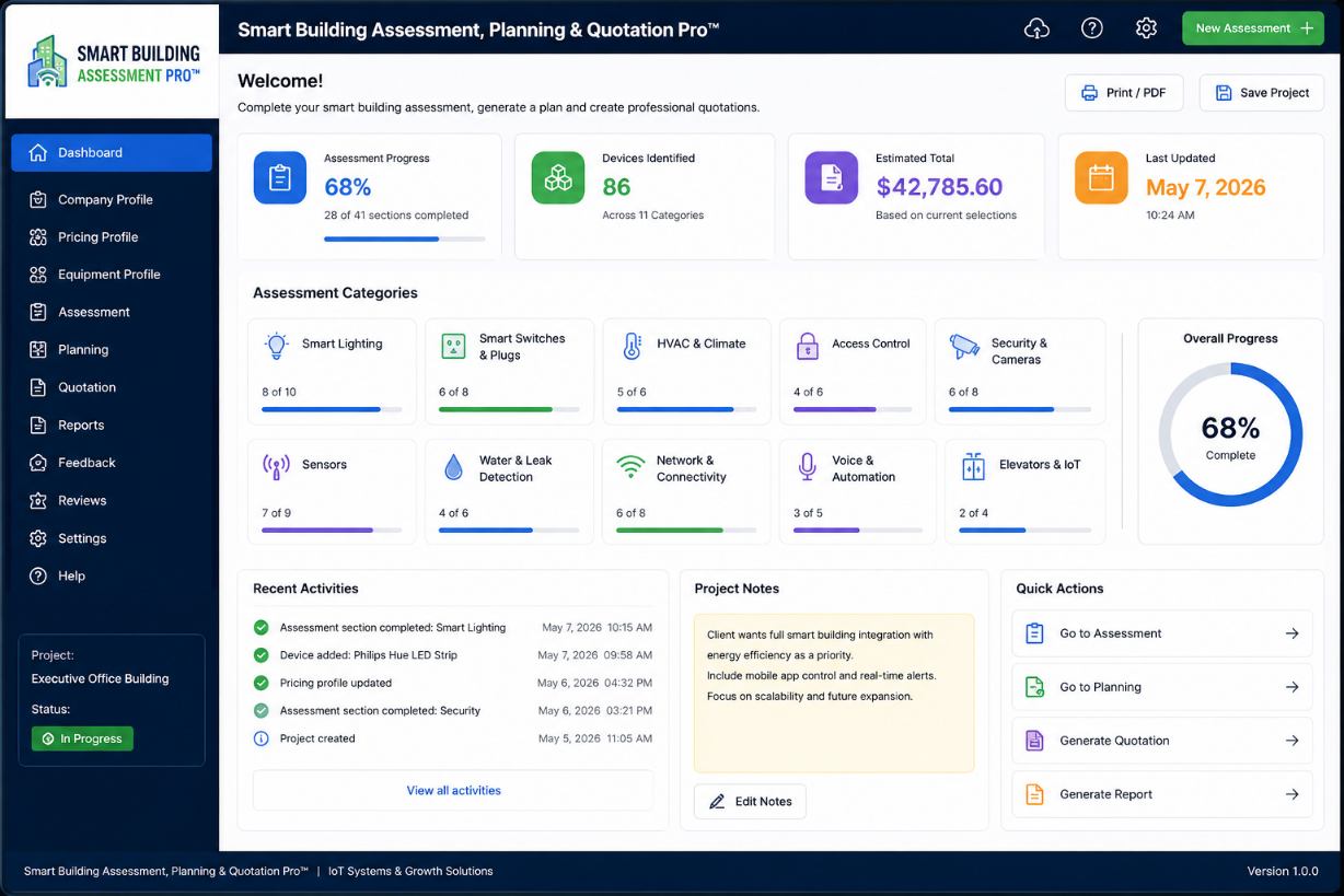 Smart Building Assessment, Planning & Quotation Pro Software Preview