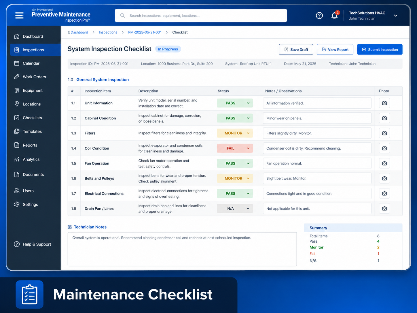 Maintenance Checklist