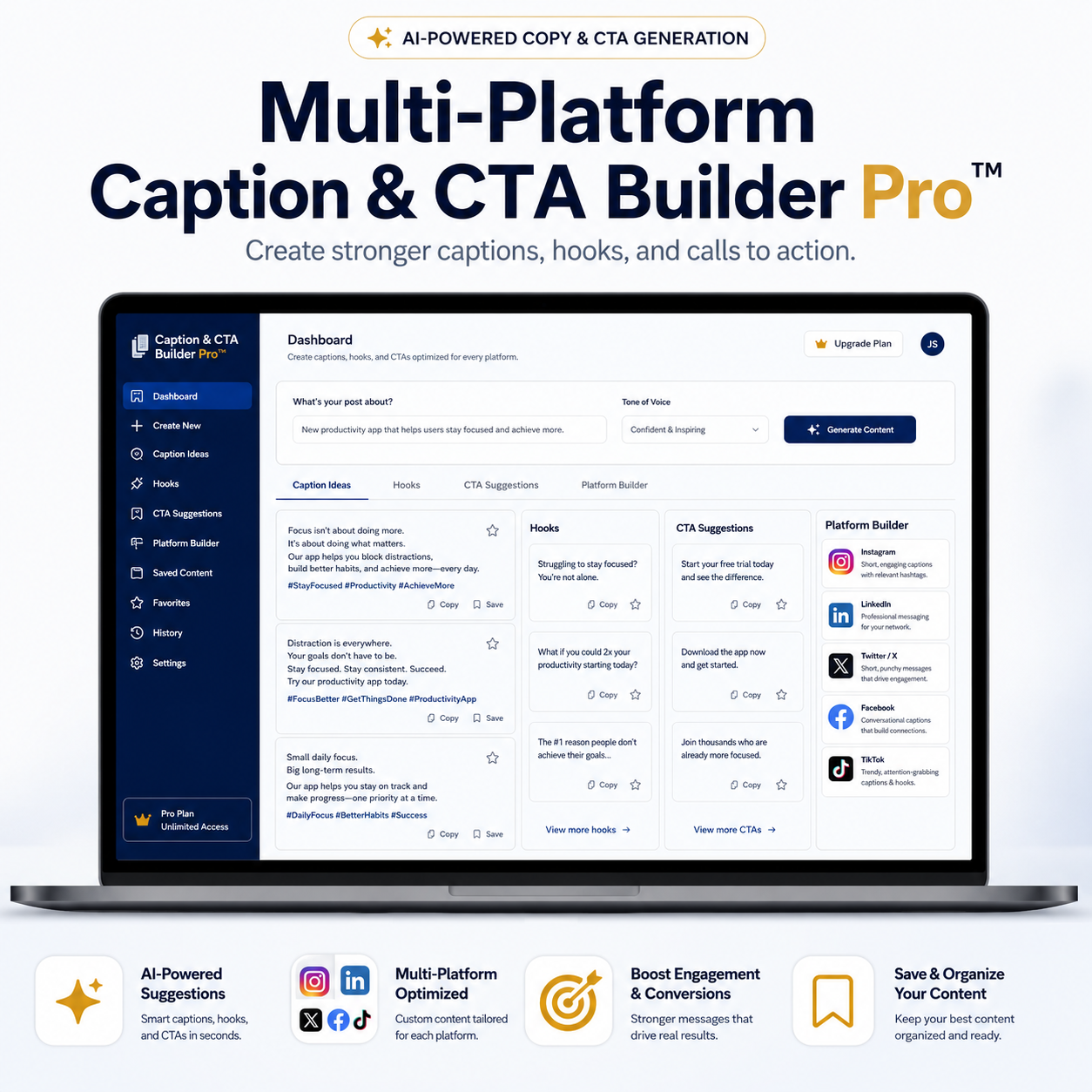 Multi-Platform Caption and CTA Builder Pro