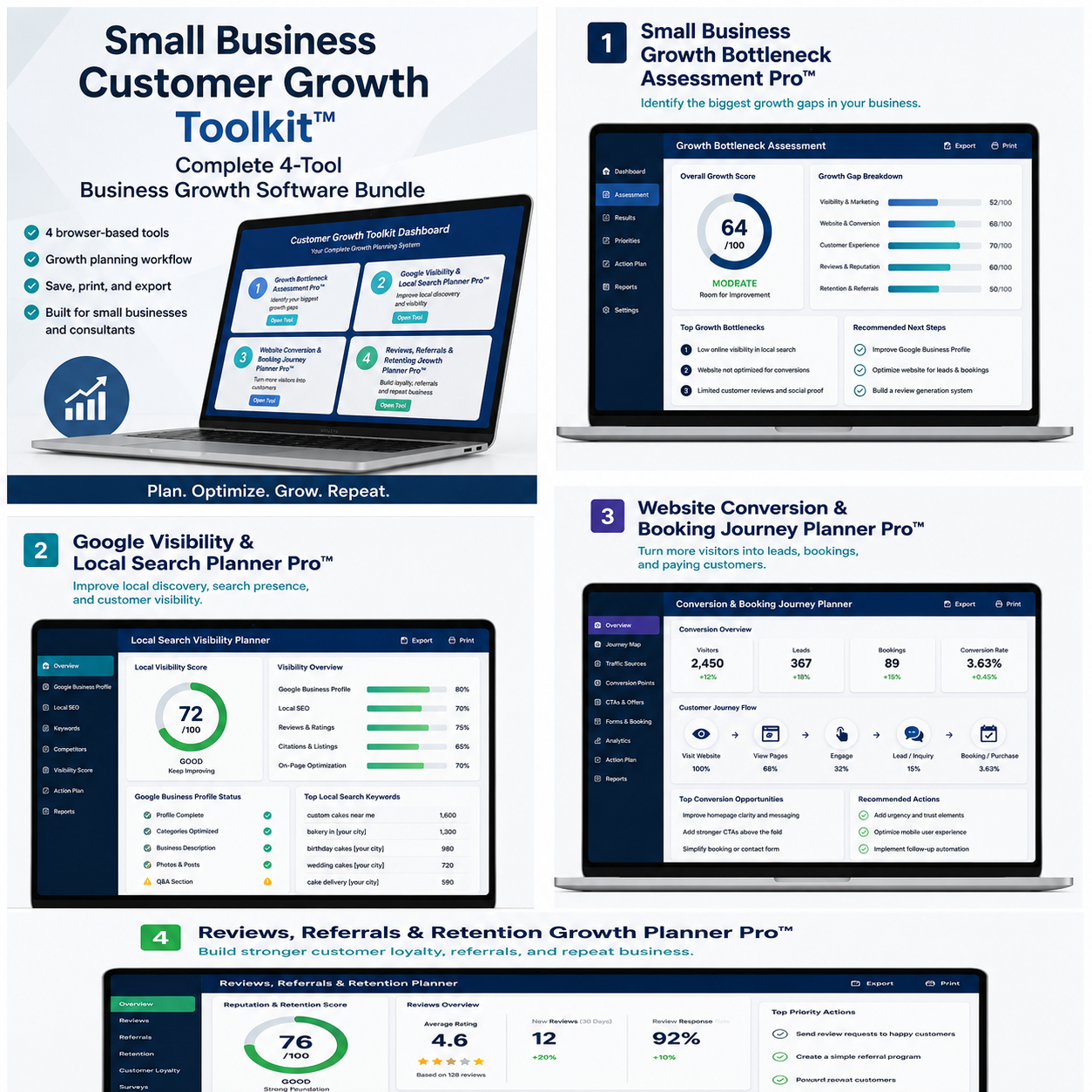 Small Business Customer Growth Toolkit software bundle and four browser-based tools
