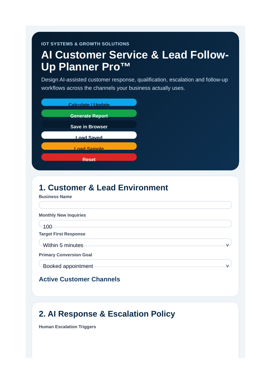 AI Customer Service and Lead Follow-Up Planner Pro preview